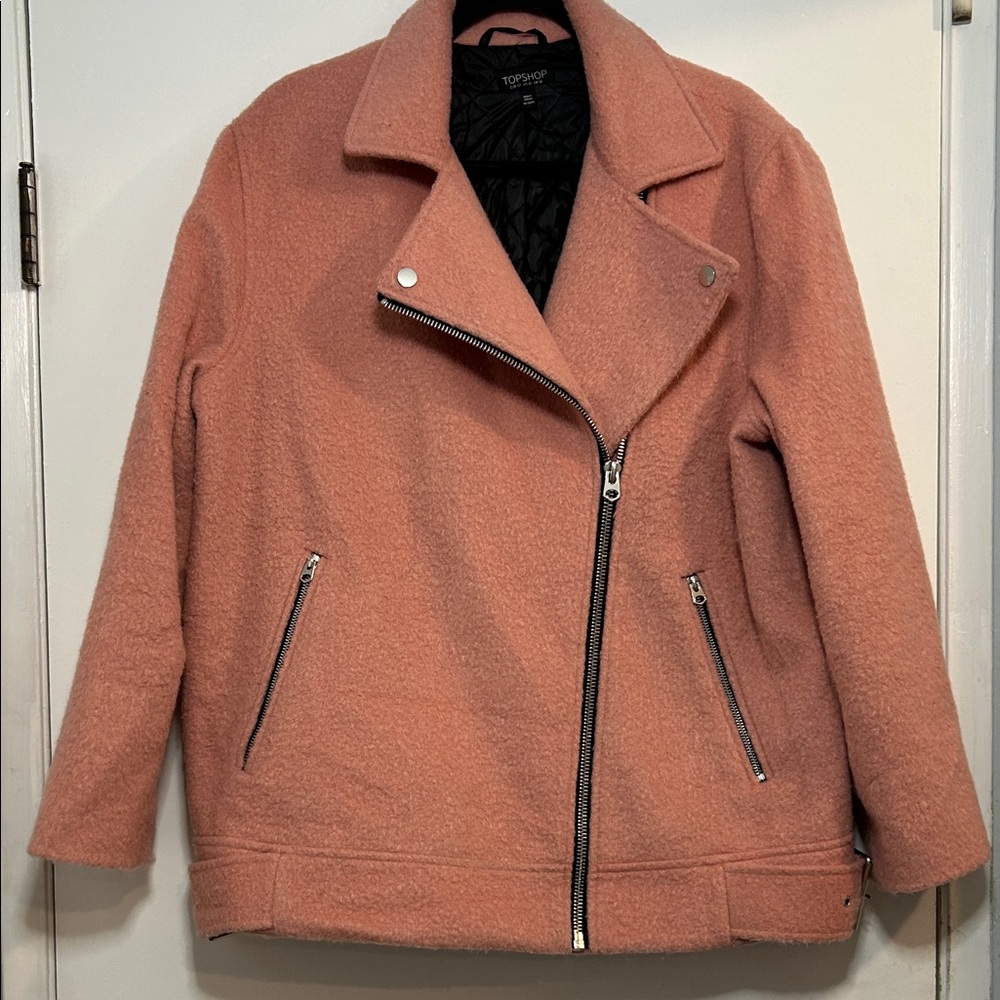 Topshop Women's 10 Pink Punk Moto Biker Jacket Wool Blend